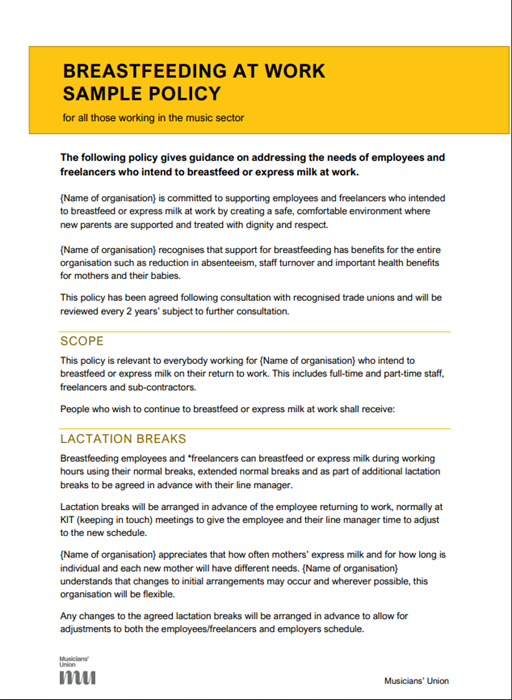 Policy for Breastfeeding at Work in Music Sector The MU